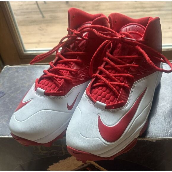 Size 12.5 Nike Alpha Pro MID TD Football Cleats Red/White 604619-160‎ - Picture 1 of 11